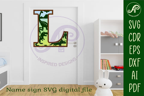 Dinosaurs Large L wall Letter 3 layer sign SVG APInspireddesigns 