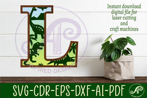 Dinosaurs Large L wall Letter 3 layer sign SVG APInspireddesigns 
