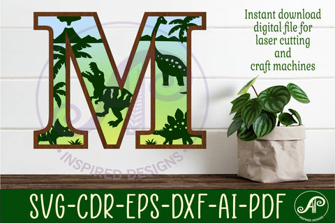 Dinosaurs Large M wall Letter 3 layer sign SVG APInspireddesigns 