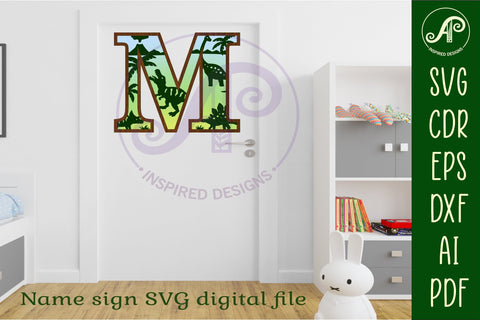 Dinosaurs Large M wall Letter 3 layer sign SVG APInspireddesigns 