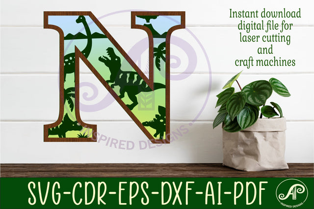 Dinosaurs Large N wall Letter 3 layer sign SVG APInspireddesigns 