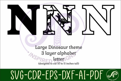 Dinosaurs Large N wall Letter 3 layer sign SVG APInspireddesigns 