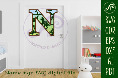 Dinosaurs Large N wall Letter 3 layer sign SVG APInspireddesigns 