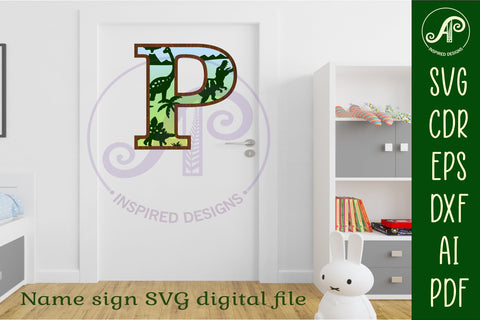Dinosaurs Large P wall Letter 3 layer sign SVG APInspireddesigns 
