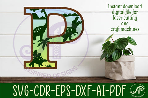 Dinosaurs Large P wall Letter 3 layer sign SVG APInspireddesigns 