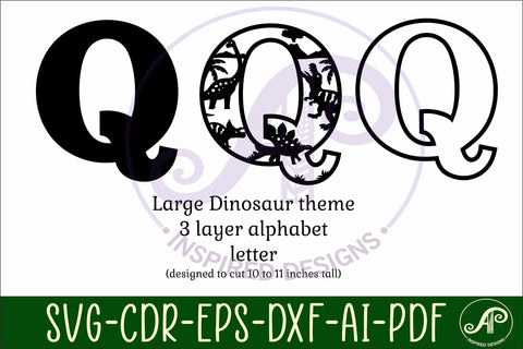 Dinosaurs Large Q wall Letter 3 layer sign SVG APInspireddesigns 