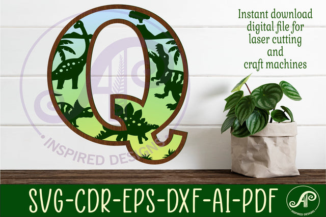 Dinosaurs Large Q wall Letter 3 layer sign SVG APInspireddesigns 