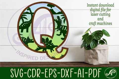 Dinosaurs Large Q wall Letter 3 layer sign SVG APInspireddesigns 