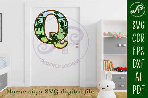 Dinosaurs Large Q wall Letter 3 layer sign SVG APInspireddesigns 