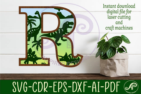 Dinosaurs Large R wall Letter 3 layer sign SVG APInspireddesigns 