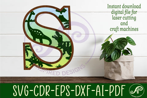 Dinosaurs Large S wall Letter 3 layer sign SVG APInspireddesigns 