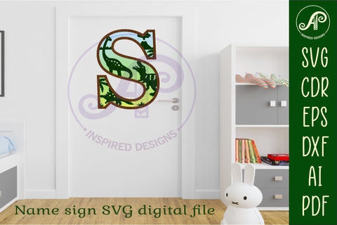 Dinosaurs Large S wall Letter 3 layer sign SVG APInspireddesigns 