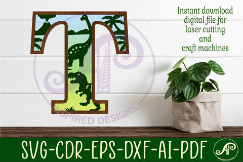 Dinosaurs Large T wall Letter 3 layer sign SVG APInspireddesigns 