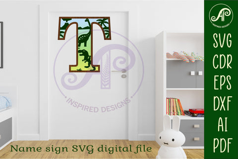 Dinosaurs Large T wall Letter 3 layer sign SVG APInspireddesigns 