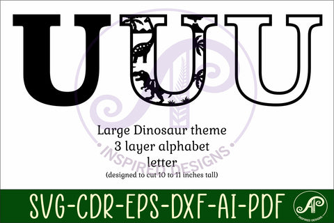 Dinosaurs Large U wall Letter 3 layer sign SVG APInspireddesigns 