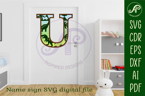 Dinosaurs Large U wall Letter 3 layer sign SVG APInspireddesigns 