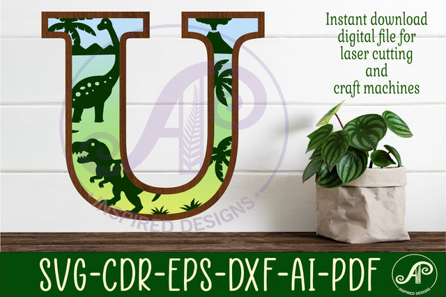 Dinosaurs Large U wall Letter 3 layer sign SVG APInspireddesigns 