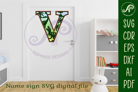 Dinosaurs Large V wall Letter 3 layer sign SVG APInspireddesigns 