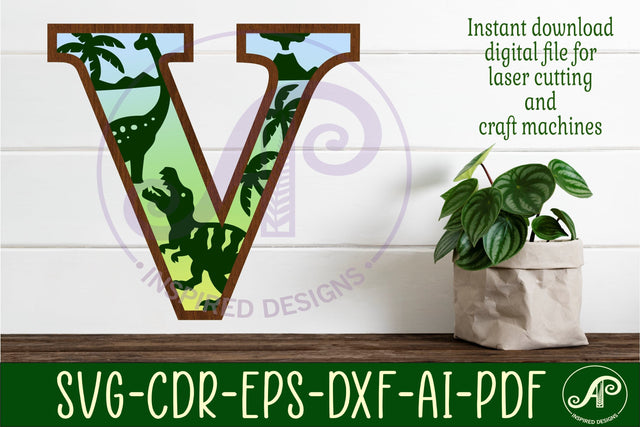 Dinosaurs Large V wall Letter 3 layer sign SVG APInspireddesigns 