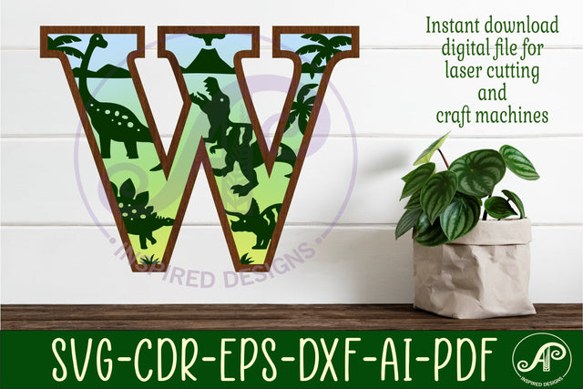 Dinosaurs Large W wall Letter 3 layer sign SVG APInspireddesigns 