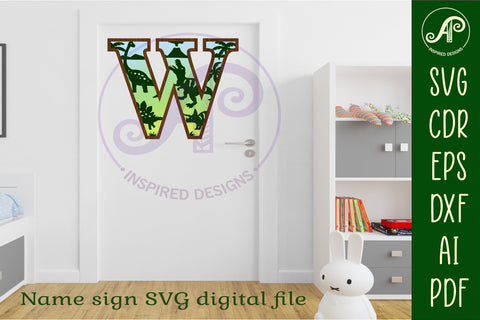Dinosaurs Large W wall Letter 3 layer sign SVG APInspireddesigns 