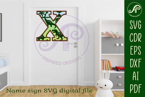 Dinosaurs Large X wall Letter 3 layer sign SVG APInspireddesigns 