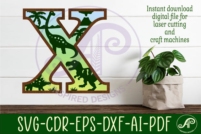 Dinosaurs Large X wall Letter 3 layer sign SVG APInspireddesigns 