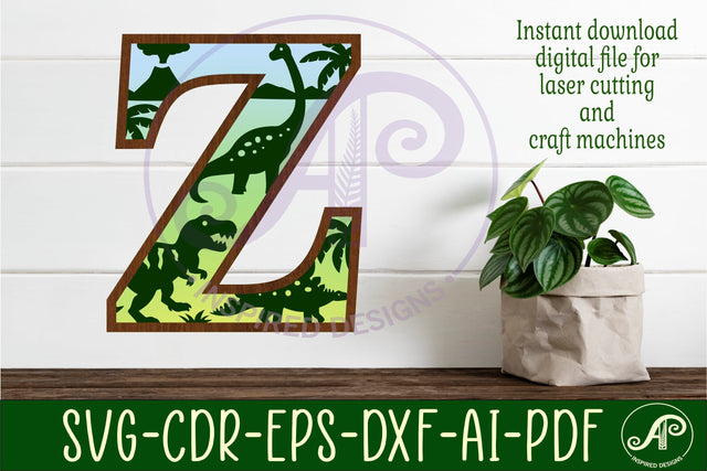 Dinosaurs Large Z wall Letter 3 layer sign SVG APInspireddesigns 