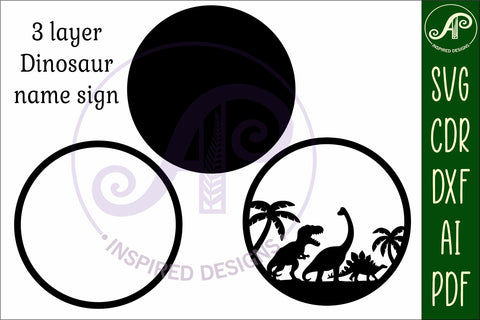 Dinosaurs layered personalized name wall art sign, SVG file SVG APInspireddesigns 