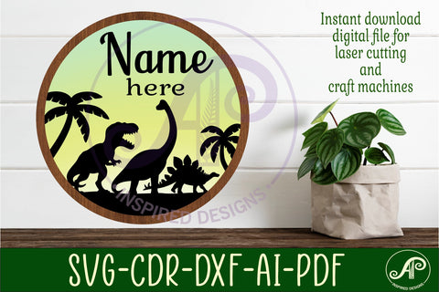 Dinosaurs layered personalized name wall art sign, SVG file SVG APInspireddesigns 