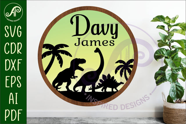 Dinosaurs layered personalized name wall art sign, SVG file SVG APInspireddesigns 