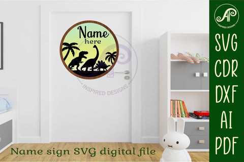 Dinosaurs layered personalized name wall art sign, SVG file SVG APInspireddesigns 