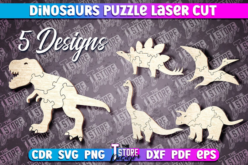 Dinosaurs Puzzle Laser Cut | Puzzle Game Laser Cut Design | CNC Files SVG The T Store Design 