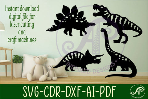 Dinosaurs Silhouette laser cut shapes x 4 SVG SVG APInspireddesigns 
