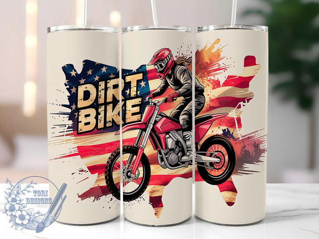 Dirt Bike Patriotic Flag Tumbler Wrap, USA Flag Tumbler, Patriotic Tumbler Wrap, Motocross Sublimation, American Flag Cup, 20oz Skinny Tumbler, Dirt Bike Gift Sublimation ToriDesigns 