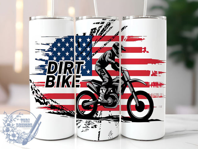 Dirt Bike Patriotic Flag Tumbler Wrap, USA Flag Tumbler, Patriotic Tumbler Wrap, Motocross Sublimation, American Flag Cup, 20oz Skinny Tumbler, Dirt Bike Gift Sublimation ToriDesigns 