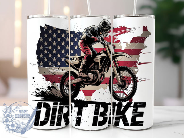 Dirt Bike Patriotic Flag Tumbler Wrap, USA Flag Tumbler, Patriotic Tumbler Wrap, Motocross Sublimation, American Flag Cup, 20oz Skinny Tumbler, Dirt Bike Gift Sublimation ToriDesigns 