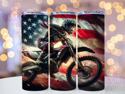 Dirt Bike Tumbler Wrap, Patriotic Bike Design, 20oz Sublimation Wrap, Digital Download Tumbler, American Flag Dirt Bike Art, Biker Drinkware, Unique Tumbler Design, Motorcycle Sublimation Sublimation SvggirlplusArt 