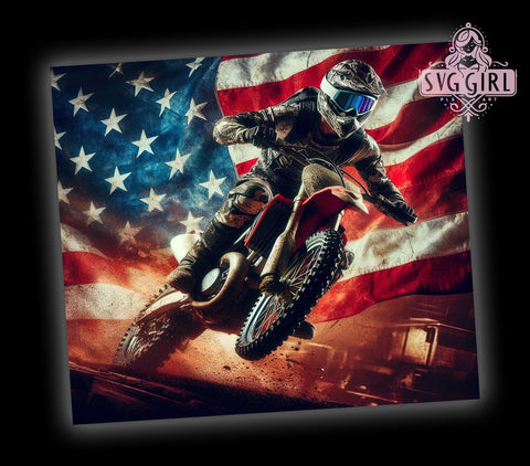 Dirt Bike Tumbler Wrap, Patriotic Bike Design, 20oz Sublimation Wrap, Digital Download Tumbler, American Flag Dirt Bike Art, Biker Drinkware, Unique Tumbler Design, Motorcycle Sublimation Sublimation SvggirlplusArt 