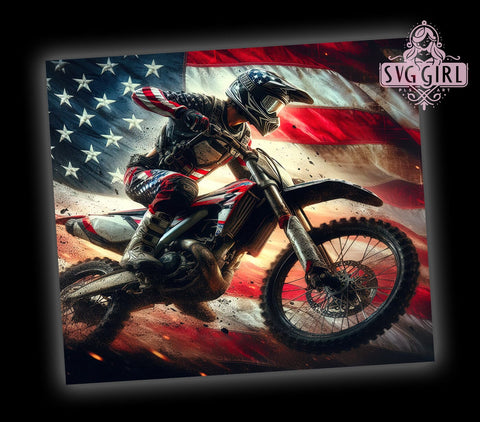 Dirt Bike Tumbler Wrap, Patriotic Bike Design, 20oz Sublimation Wrap, Digital Download Tumbler, American Flag Dirt Bike Art, Biker Drinkware, Unique Tumbler Design, Motorcycle Sublimation Sublimation SvggirlplusArt 