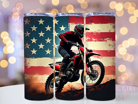 Dirt Bike Tumbler Wrap, Patriotic Bike Design, 20oz Sublimation Wrap, Digital Download Tumbler, American Flag Dirt Bike Art, Biker Drinkware, Unique Tumbler Design, Motorcycle Sublimation Sublimation SvggirlplusArt 