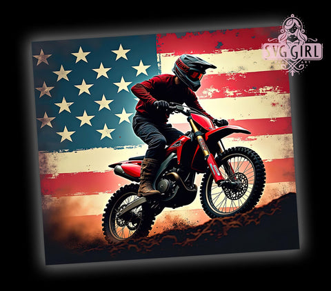 Dirt Bike Tumbler Wrap, Patriotic Bike Design, 20oz Sublimation Wrap, Digital Download Tumbler, American Flag Dirt Bike Art, Biker Drinkware, Unique Tumbler Design, Motorcycle Sublimation Sublimation SvggirlplusArt 