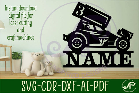 Dirt racer sprint car Name sign svg laser cut template SVG APInspireddesigns 