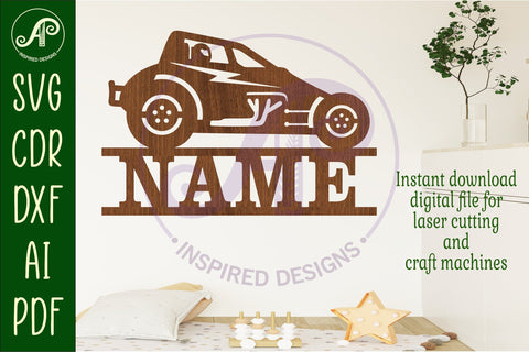 Dirt racer sprint car without wings Name sign SVG APInspireddesigns 