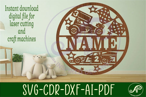 Dirt Racing cars name sign svg laser cut template SVG APInspireddesigns 