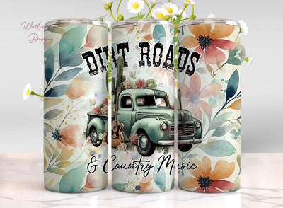 Dirt Roads and Country Music Seamless Tumbler Wrap PNG Seamless Sublimation Designs Downloads, Country Music Skinny 20oz Design Sublimation WillowSageDesign 
