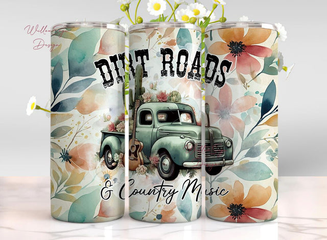 Dirt Roads and Country Music Seamless Tumbler Wrap PNG Seamless Sublimation Designs Downloads, Country Music Skinny 20oz Design Sublimation WillowSageDesign 