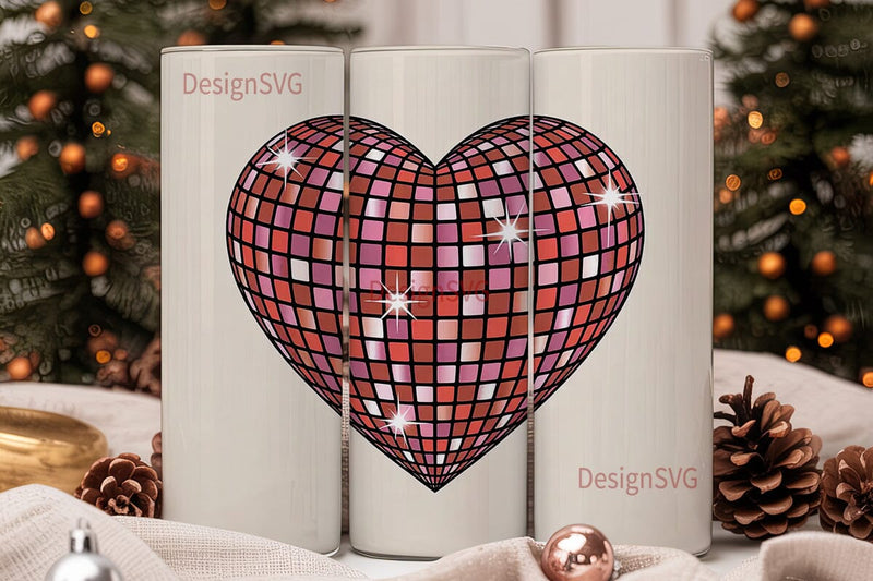 Disco Ball Heart 20oz Tumbler Design Sublimation DesignSVG 