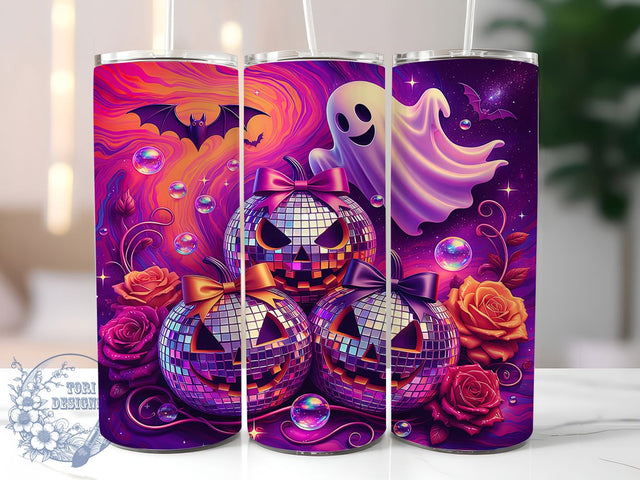 Disco Ghost Cosmic Glow 20oz Tumbler, Disco Theme, Ghost Motif, Cosmic Style, Glow Effect, Retro Charm, Skinny Tumbler, Sublimation PNG Sublimation ToriDesigns 
