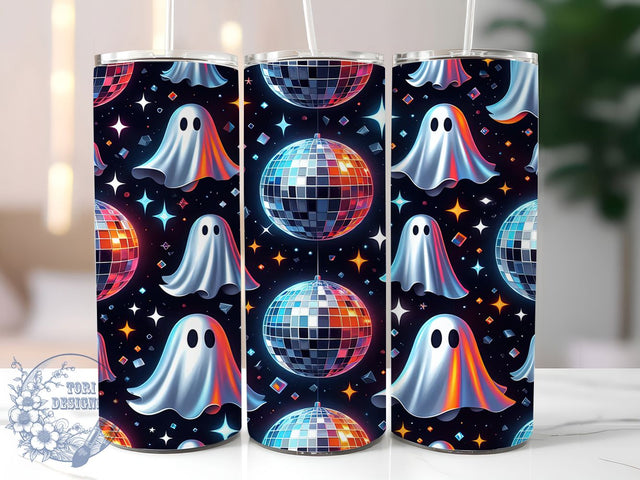 Disco Ghost Iridescent Halloween Tumbler, Disco Ghost Design, Cute Halloween Tumbler, Retro Pastel Goth, Ghost Sublimation Wrap, 20Oz Tumbler Design, Halloween Drinkware Sublimation ToriDesigns 